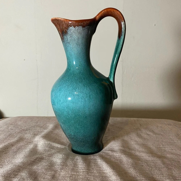 Strehla Other - Strehla Import Vintage Small Teal and Brown Glazed Pitcher Vase